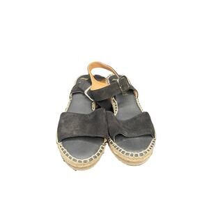PASEART‎ Spain Suede Leather Woven Espadrilles Block Heel Sandals Size 9 1/2